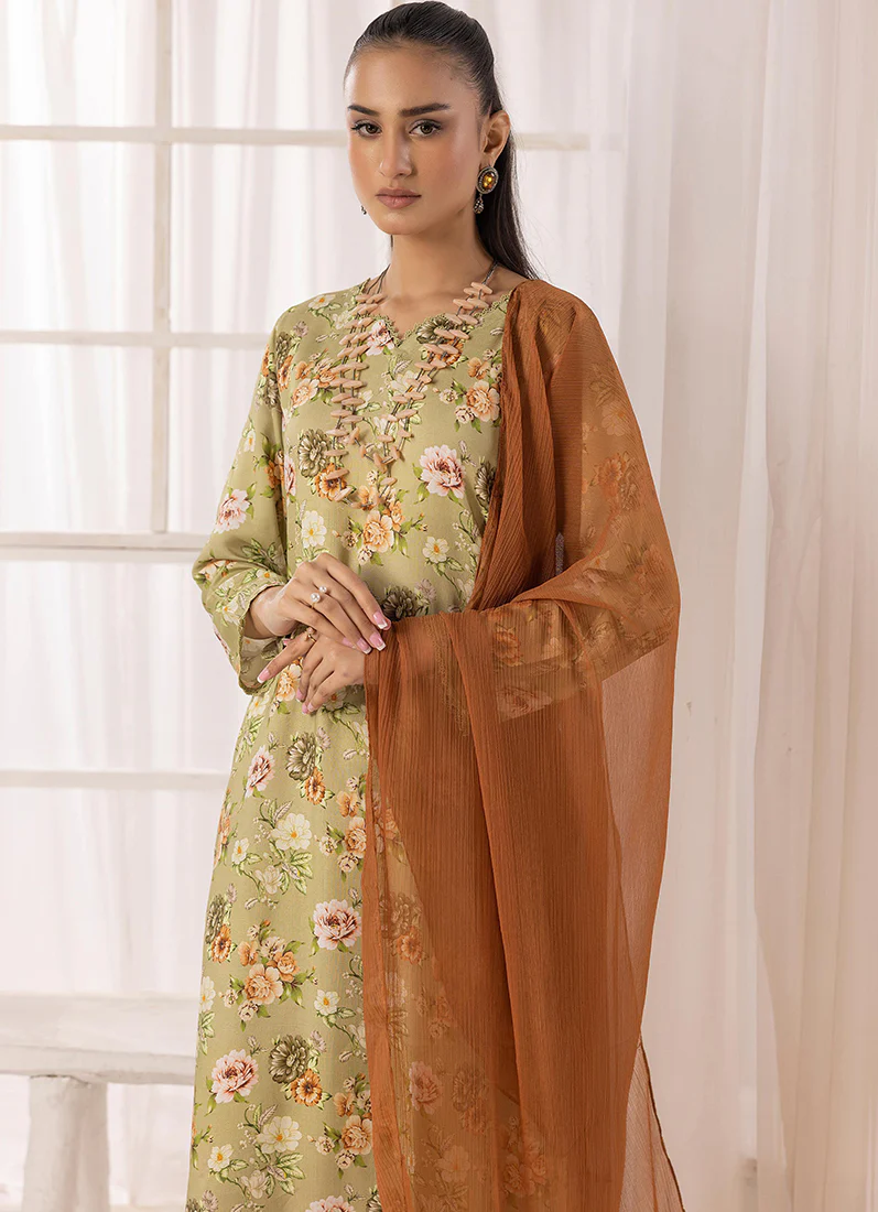 Moss Green Lawn Digital Printed Suit Set - Image 4