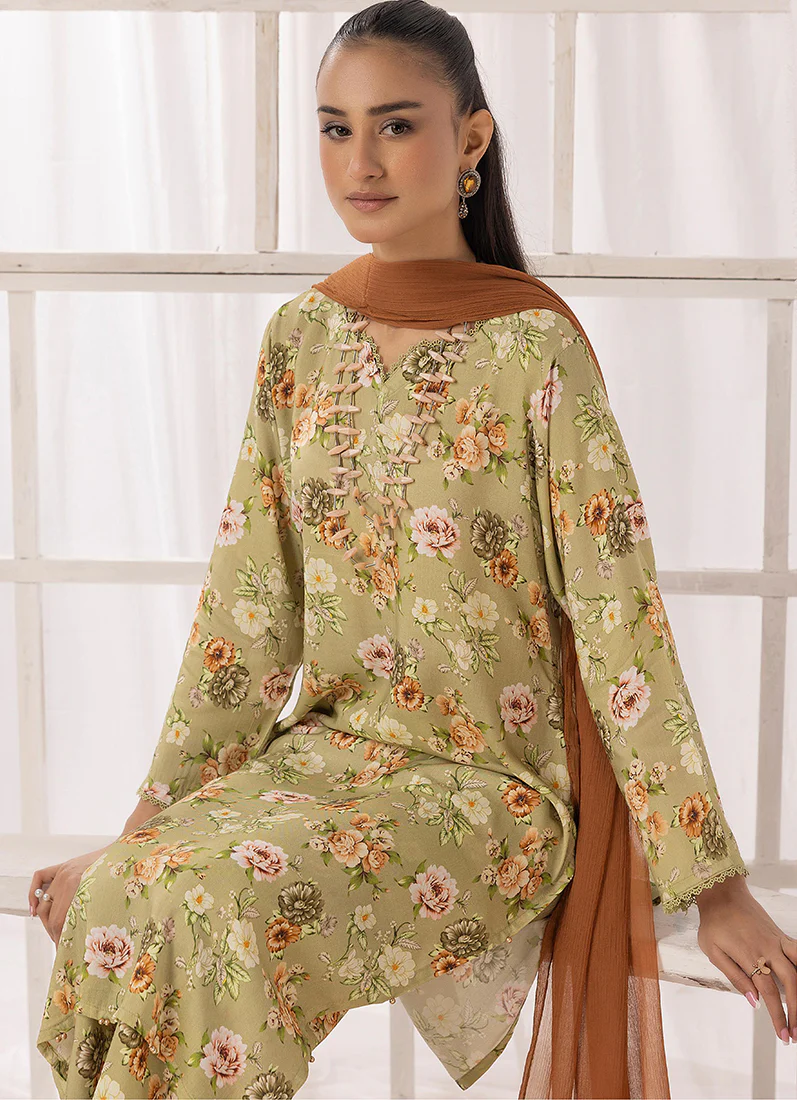 Moss Green Lawn Digital Printed Suit Set - Image 5
