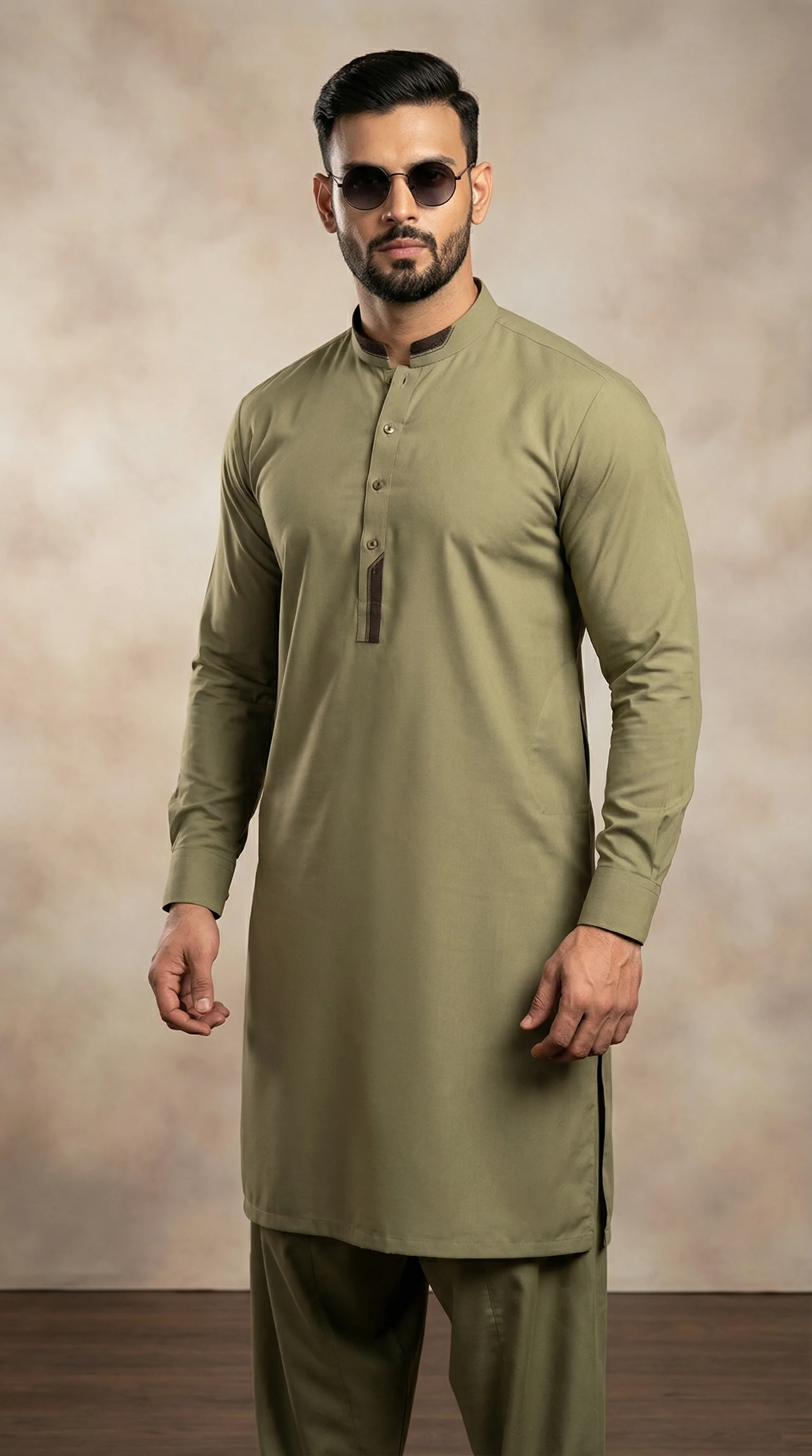 Moss green Men's shalwar kameez - Image 2