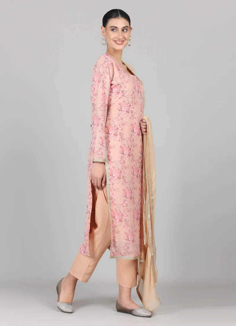 Mouse Brown Straight Cut Floral Printed Suit Set - Image 3