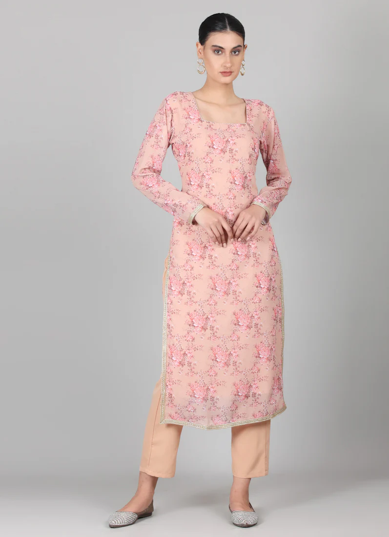 Mouse Brown Straight Cut Floral Printed Suit Set - Image 4