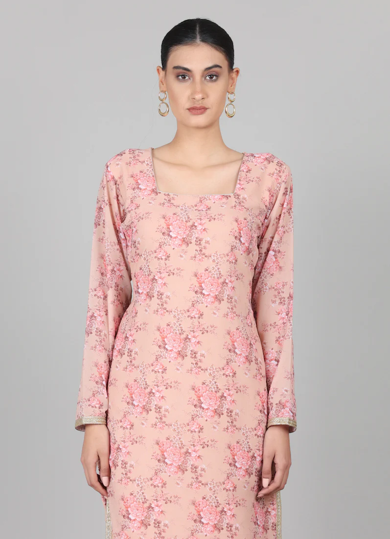 Mouse Brown Straight Cut Floral Printed Suit Set - Image 5