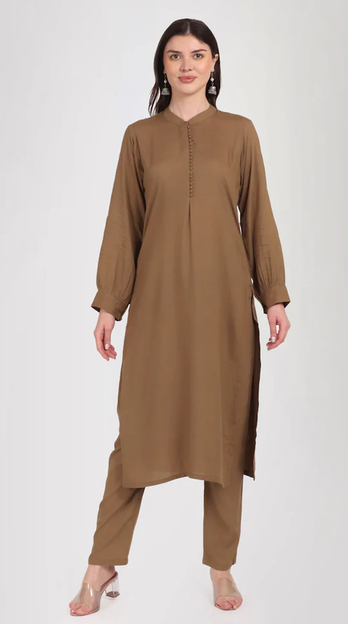 Mouse Brown Straight Cut Shawl Suit Set - Image 3