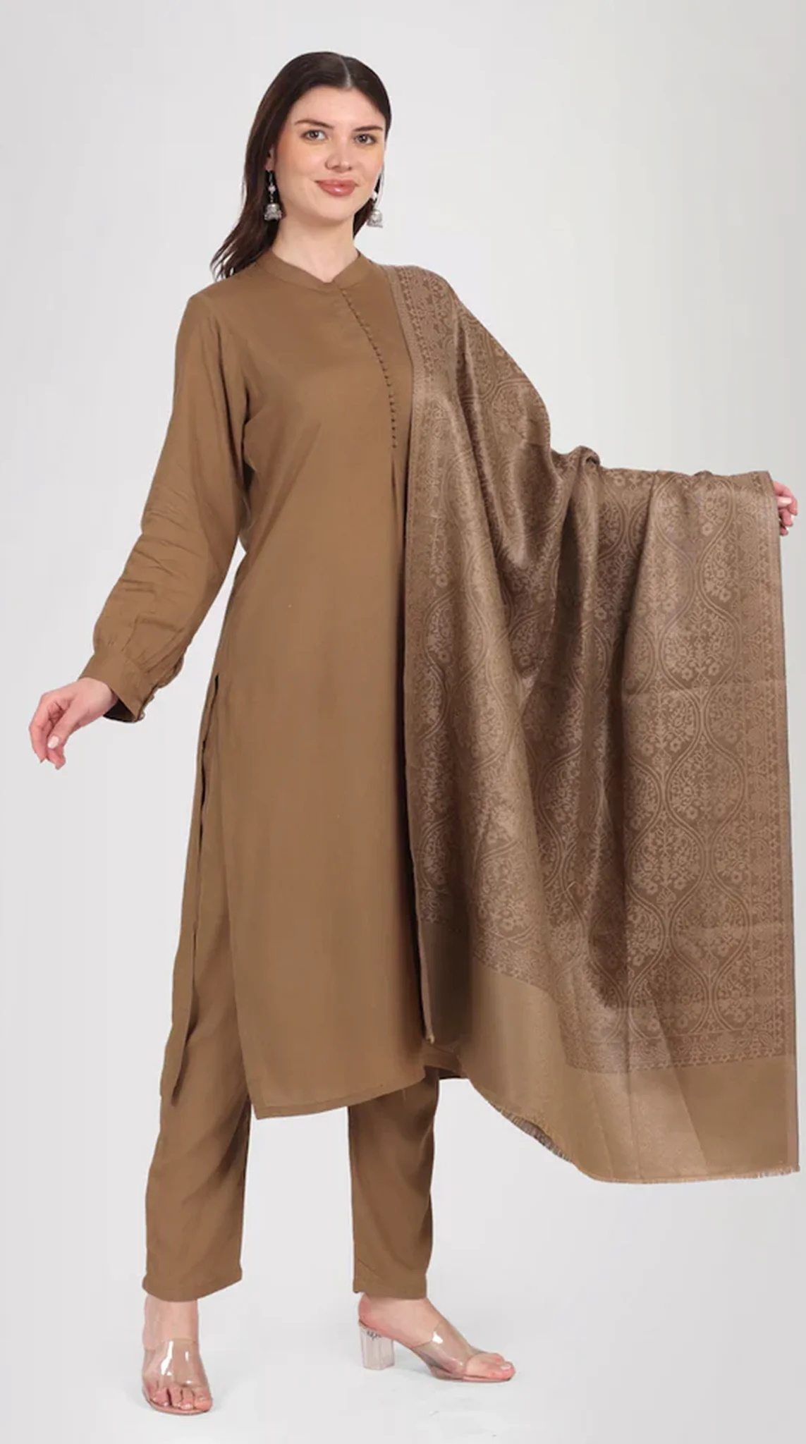 Mouse Brown Straight Cut Shawl Suit Set - Image 6