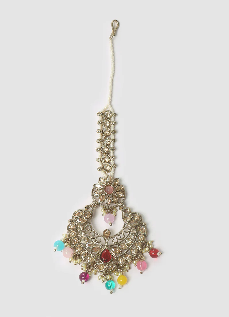 Multicolor Beaded Earrings & Tikka Set for Women - Image 3