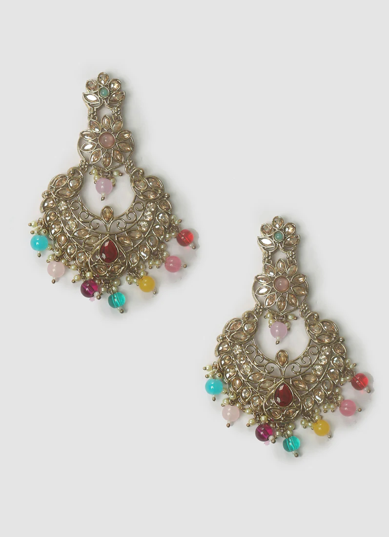 Multicolor Beaded Earrings & Tikka Set for Women - Image 4