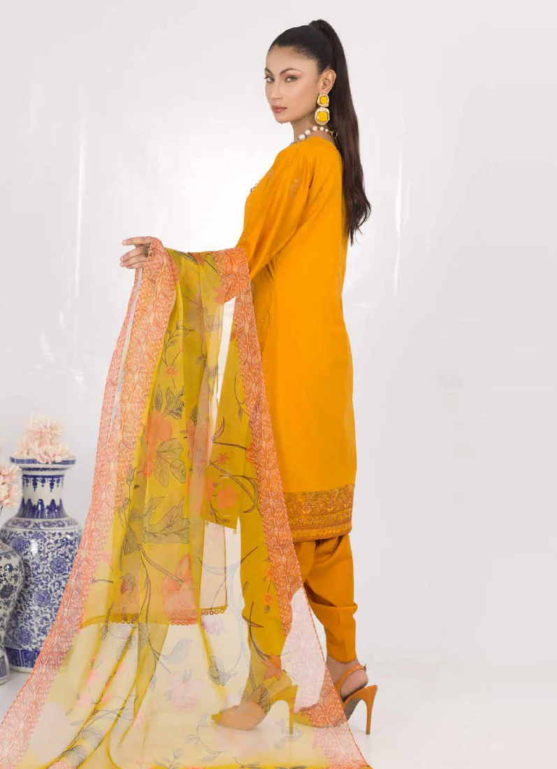 Mustard Embroidered Chikankari Suit Set - Image 3