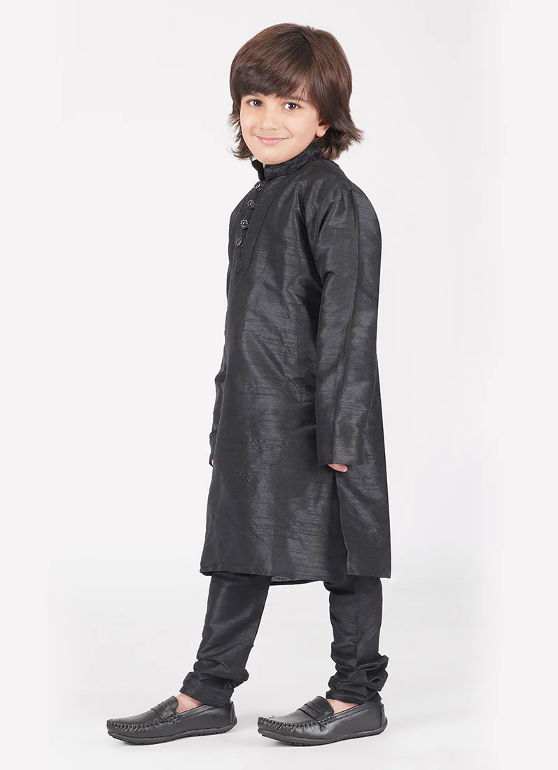 Black Silk Kurta Pyjama - Image 2
