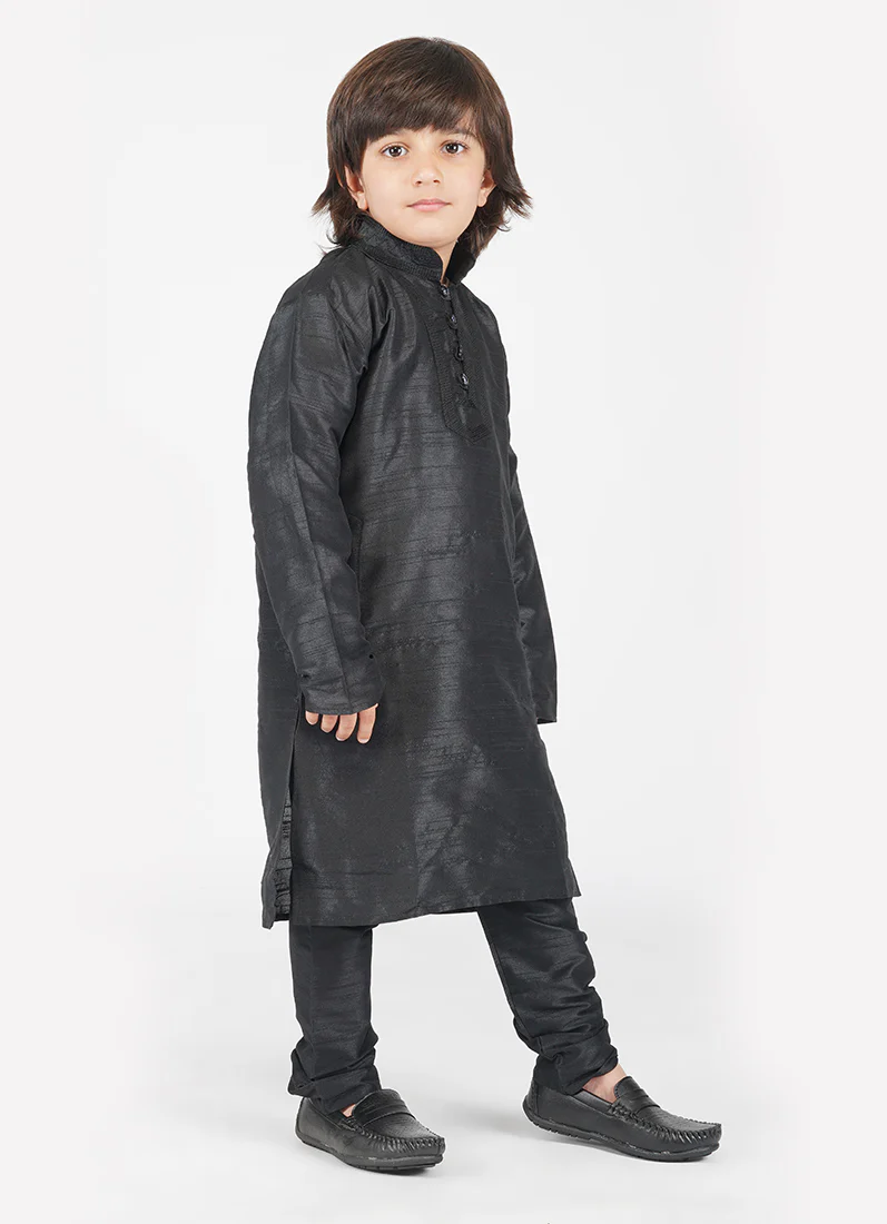 Black Silk Kurta Pyjama - Image 3