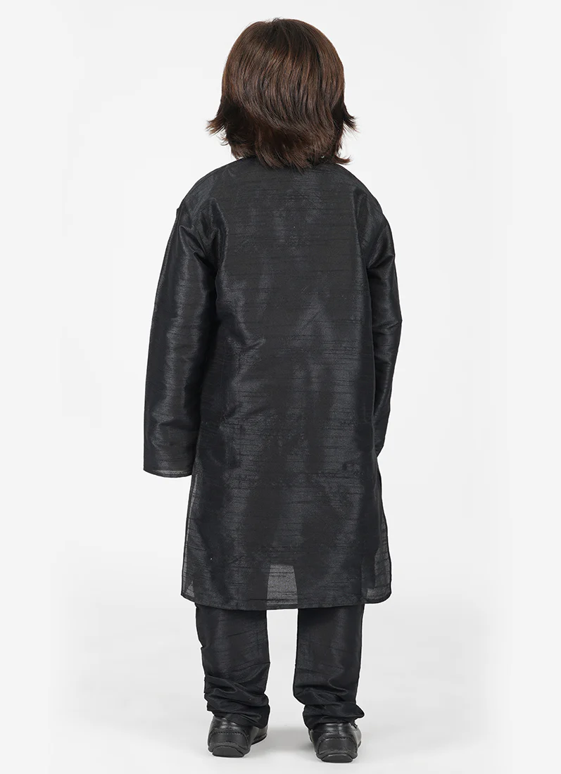 Black Silk Kurta Pyjama - Image 4
