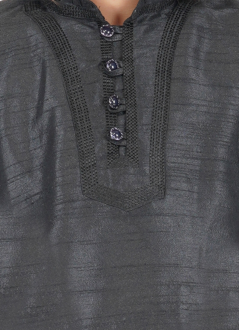 Black Silk Kurta Pyjama - Image 5