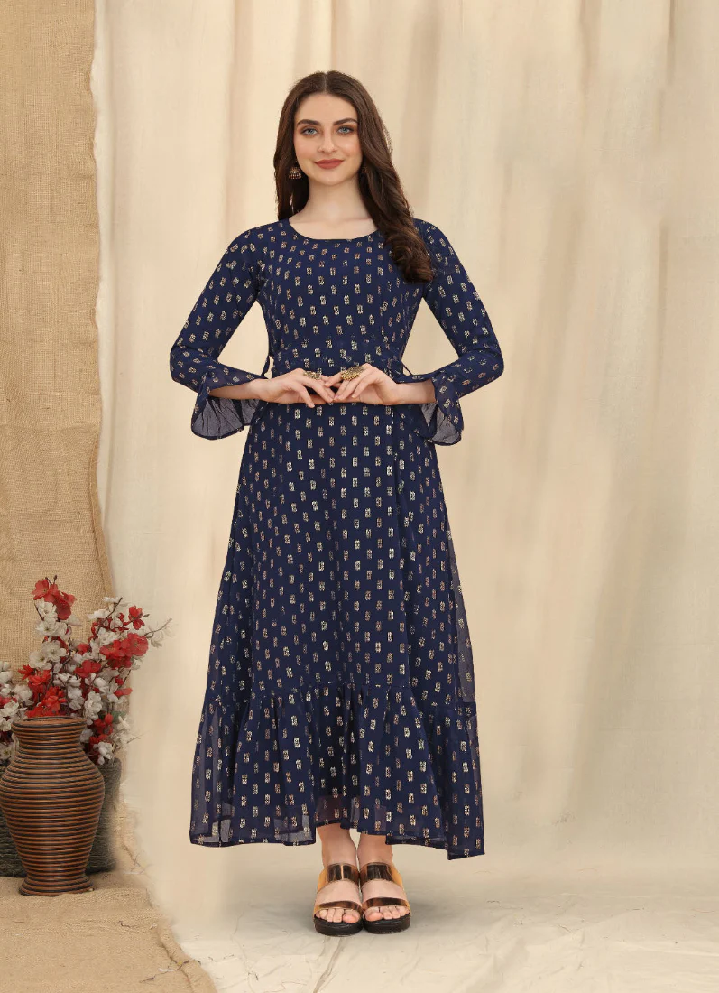 Navy Blue Chic Maxi Dress with Belt - Image 3