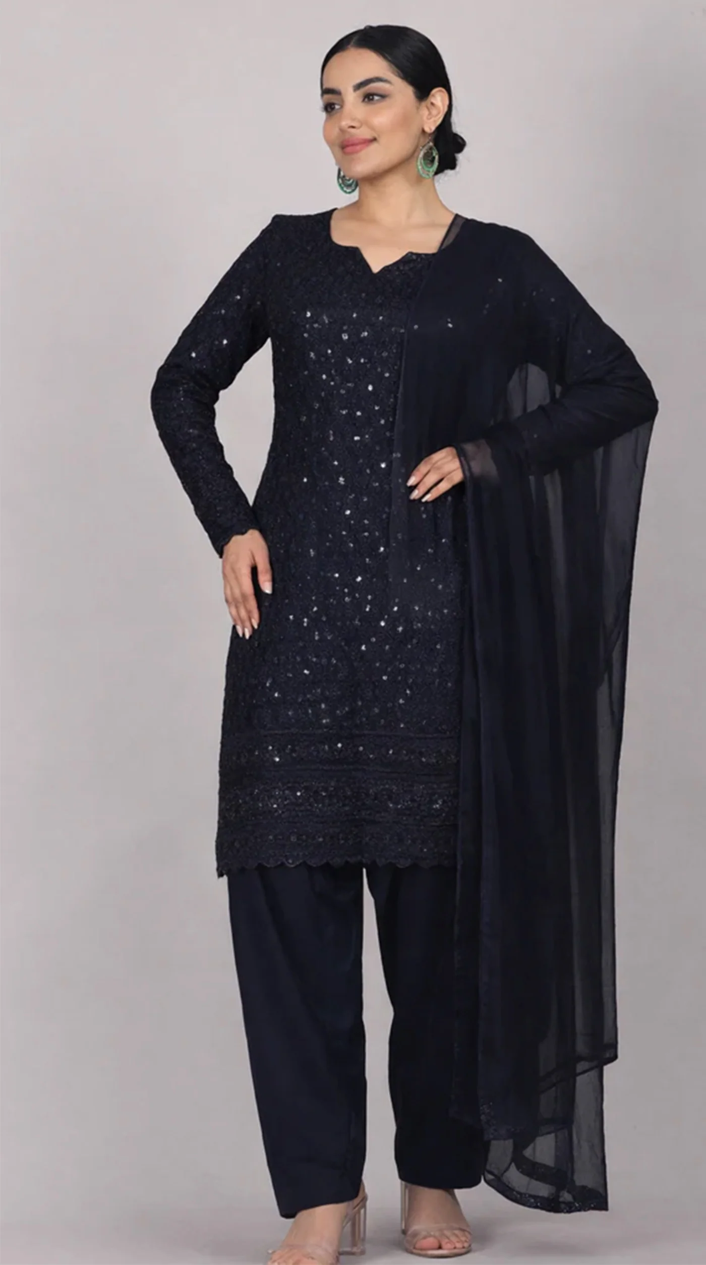 Navy Blue Chikankari Rayon Suit Set - Image 2