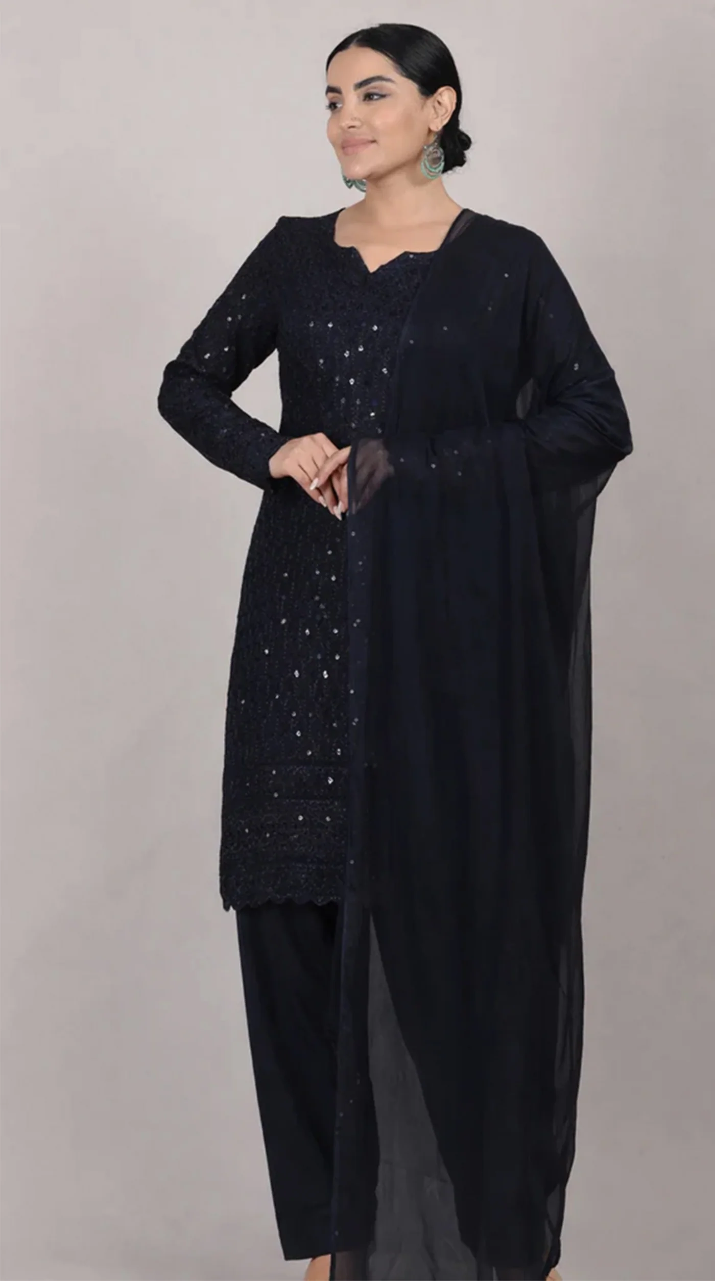 Navy Blue Chikankari Rayon Suit Set - Image 3