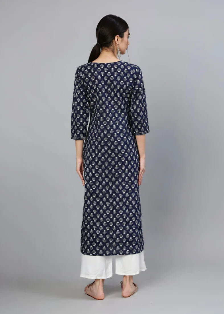 Navy Blue Cotton Kurta - Image 2