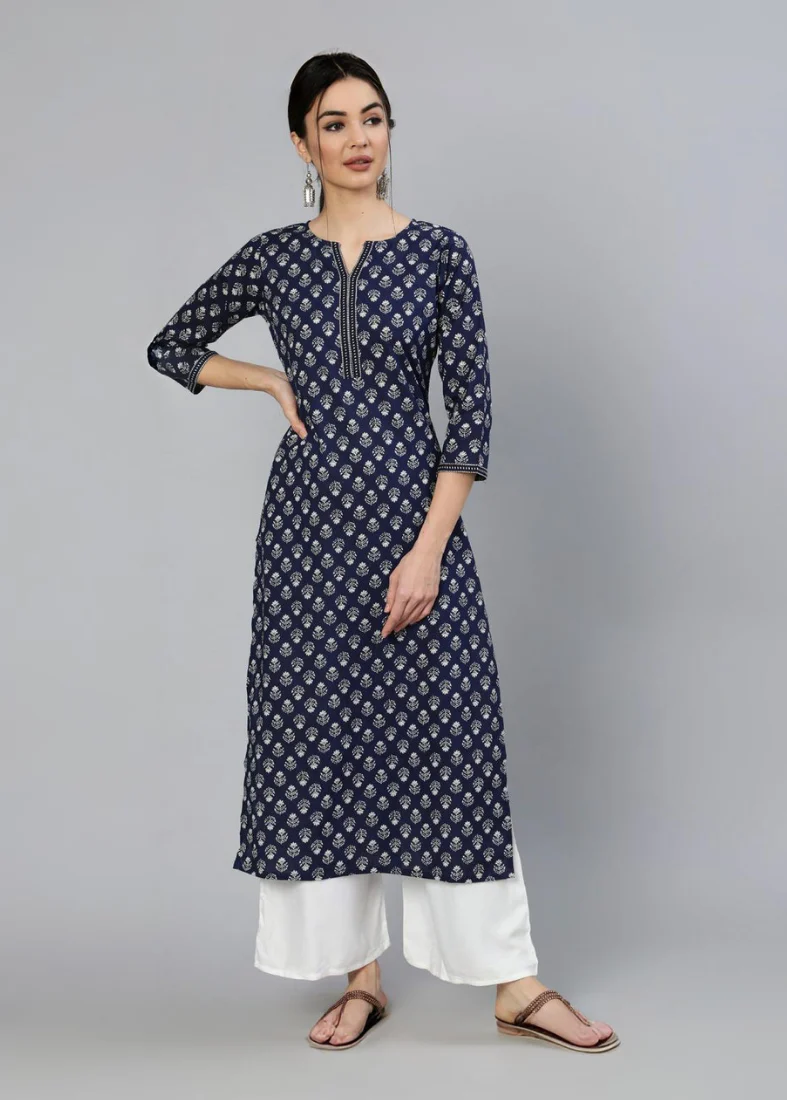 Navy Blue Cotton Kurta - Image 3