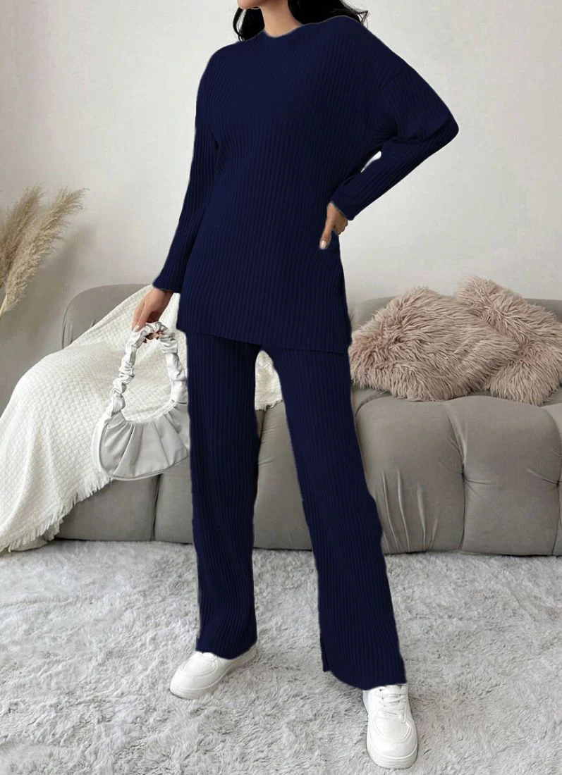 Navy Blue Cotton Ribbed Co-Ord Set - Image 2