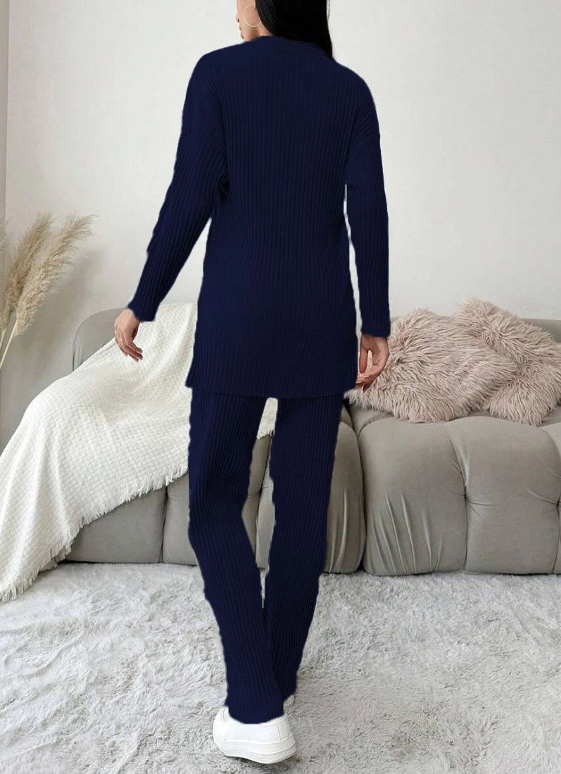 Navy Blue Cotton Ribbed Co-Ord Set - Image 3