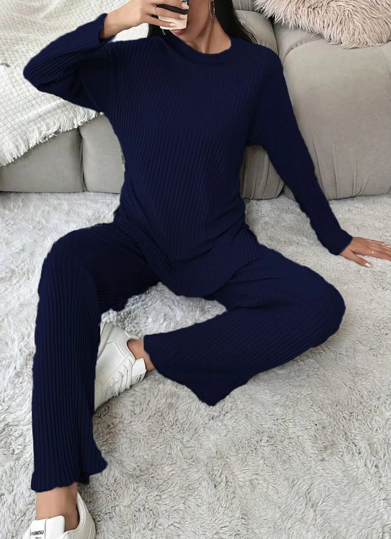 Navy Blue Cotton Ribbed Co-Ord Set - Image 5