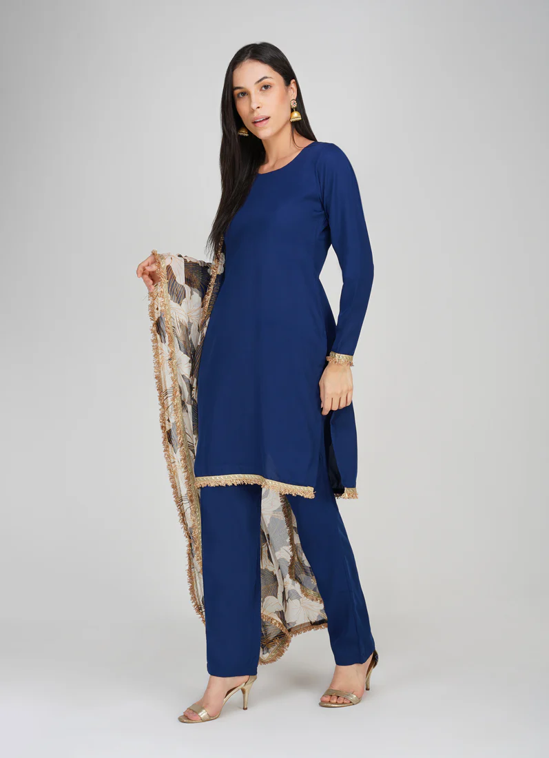 Navy Blue Crepe Suit Set - Image 2