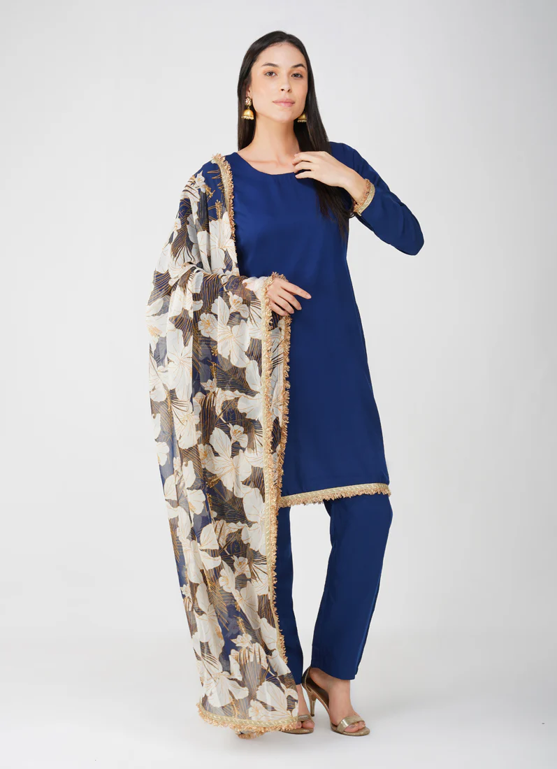 Navy Blue Crepe Suit Set - Image 3