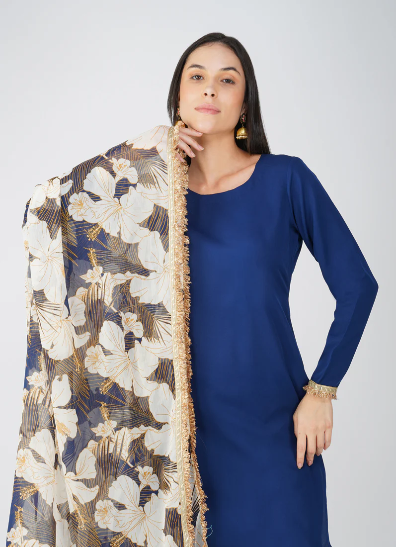 Navy Blue Crepe Suit Set - Image 4