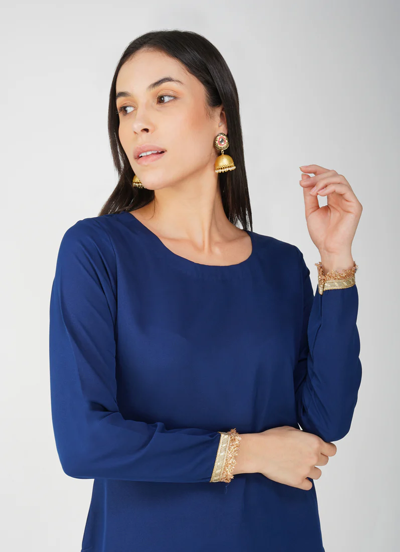 Navy Blue Crepe Suit Set - Image 6