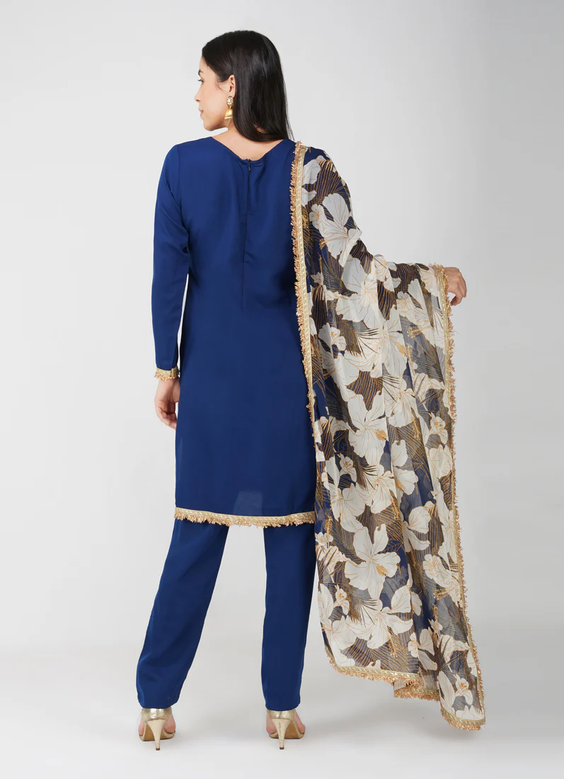 Navy Blue Crepe Suit Set - Image 7