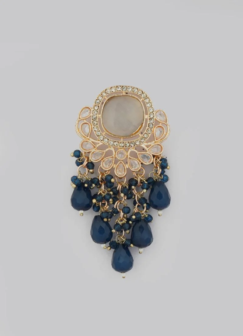 Navy Blue Diamonte Pearl Jumki Earrings - Image 2