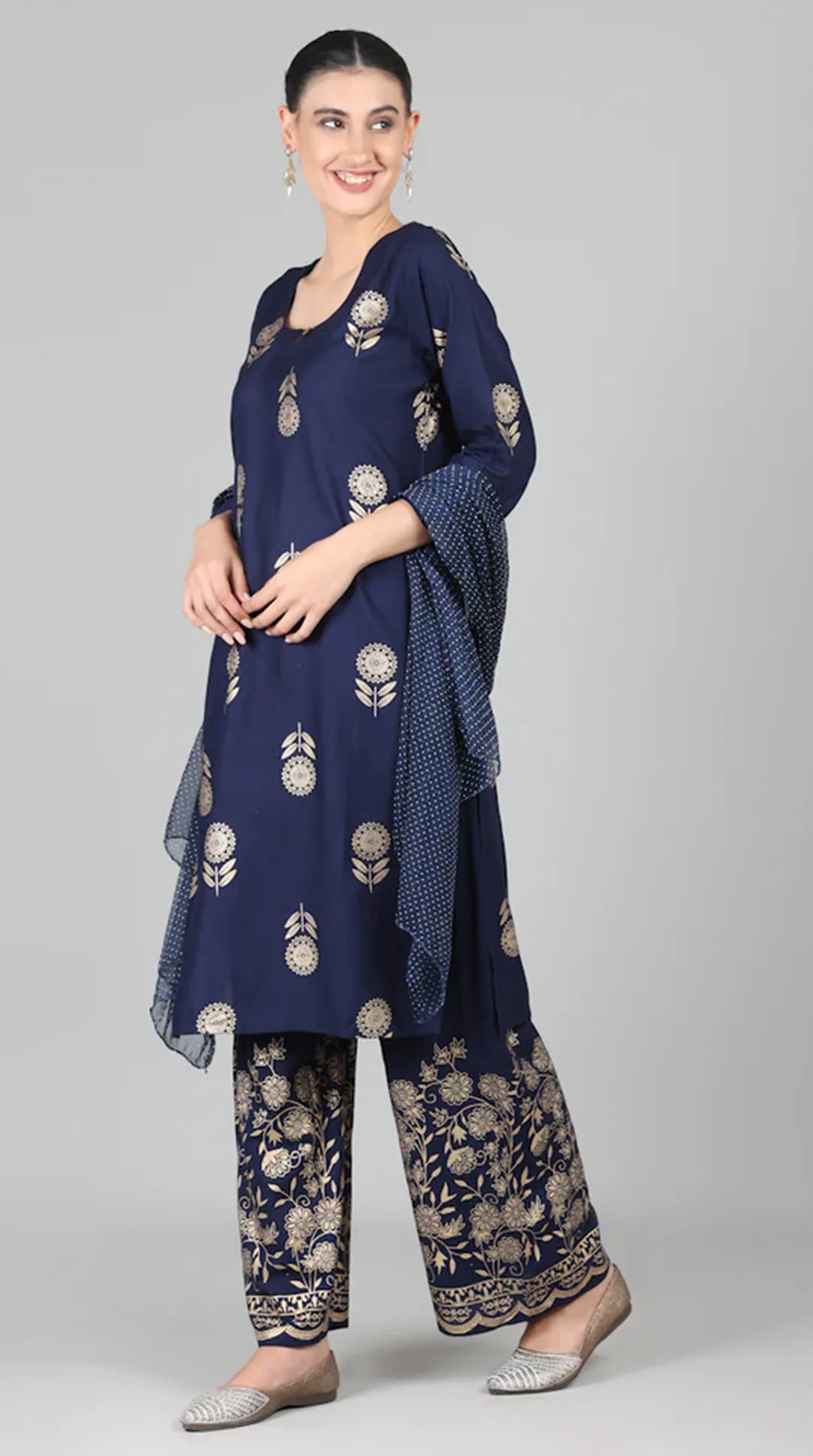 Navy Blue Foil Printed Suit Set - Image 2