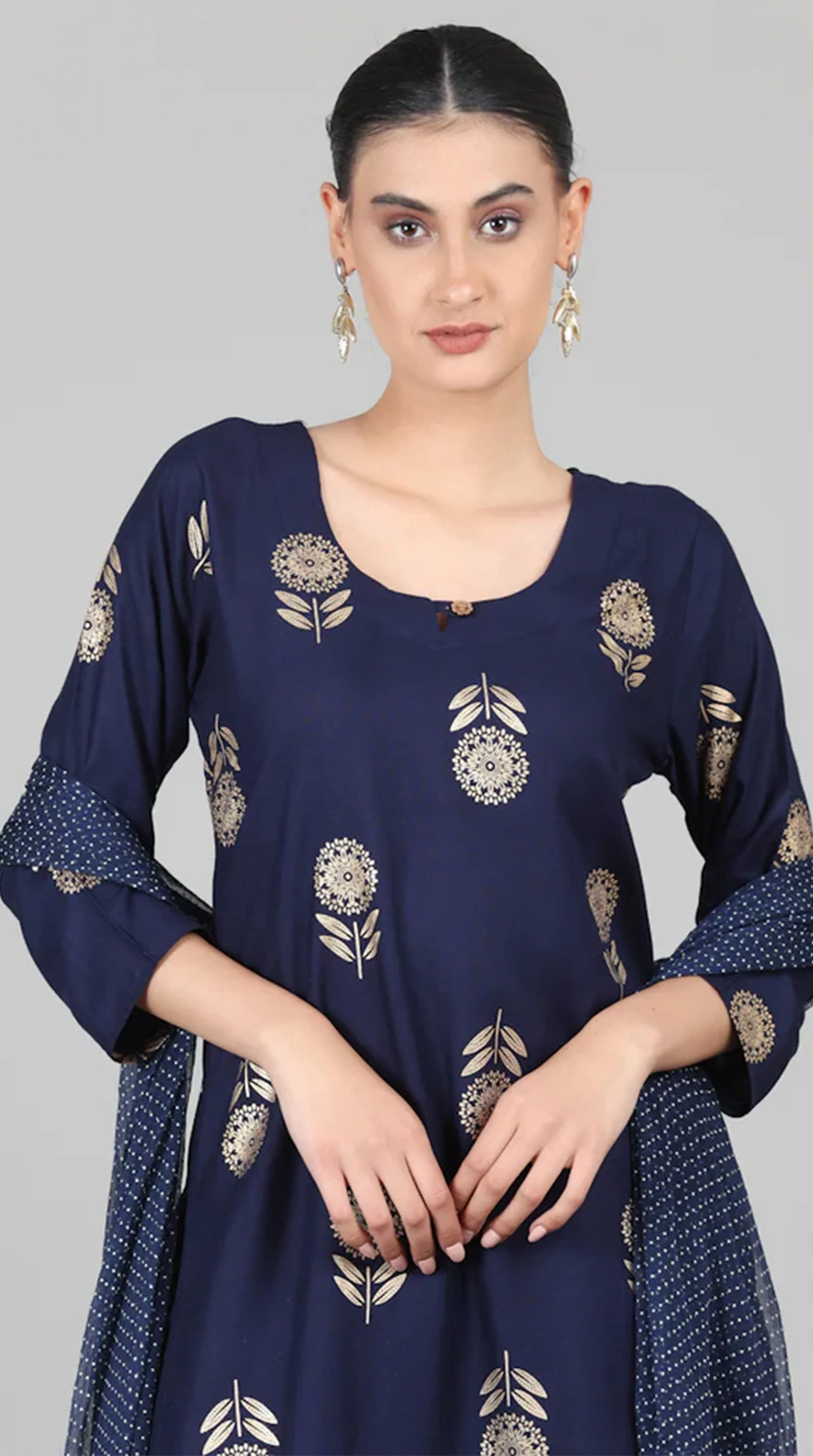 Navy Blue Foil Printed Suit Set - Image 4