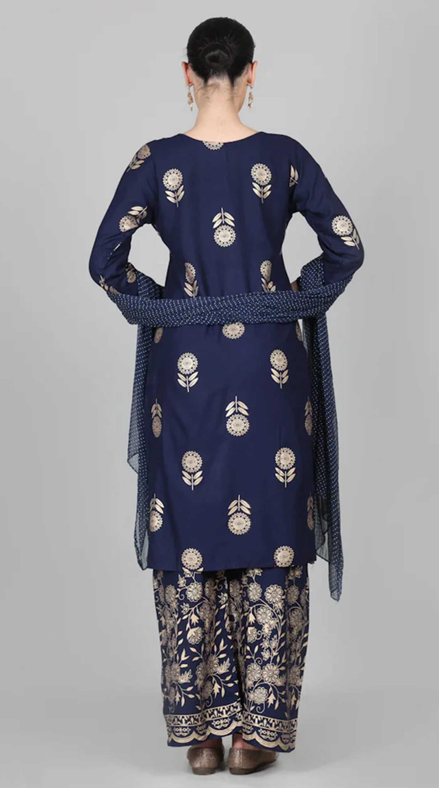 Navy Blue Foil Printed Suit Set - Image 5
