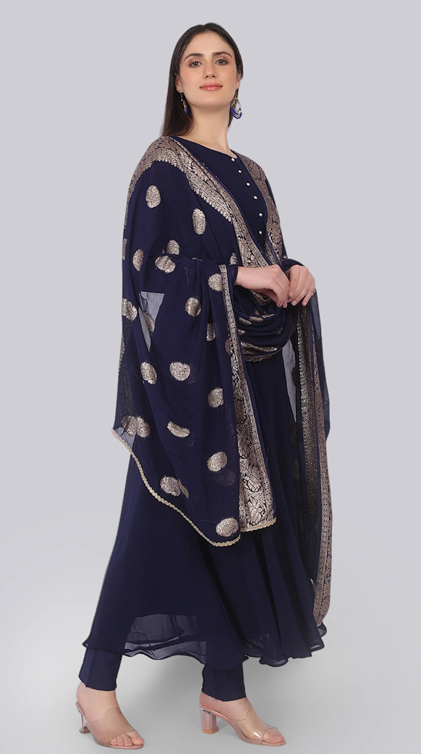 Navy Blue Georgette Bias Cut Suit Set - Image 3