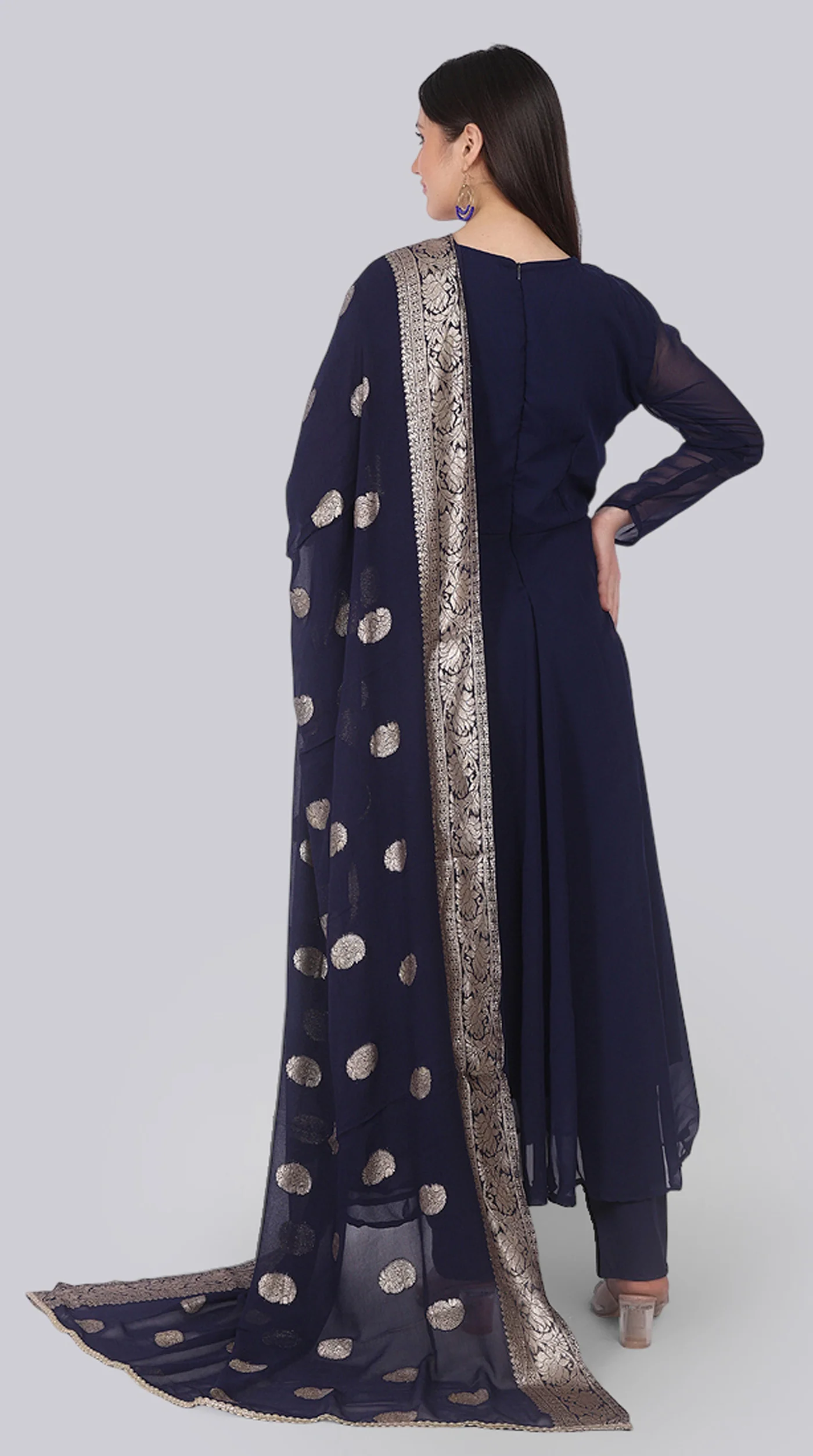 Navy Blue Georgette Bias Cut Suit Set - Image 4