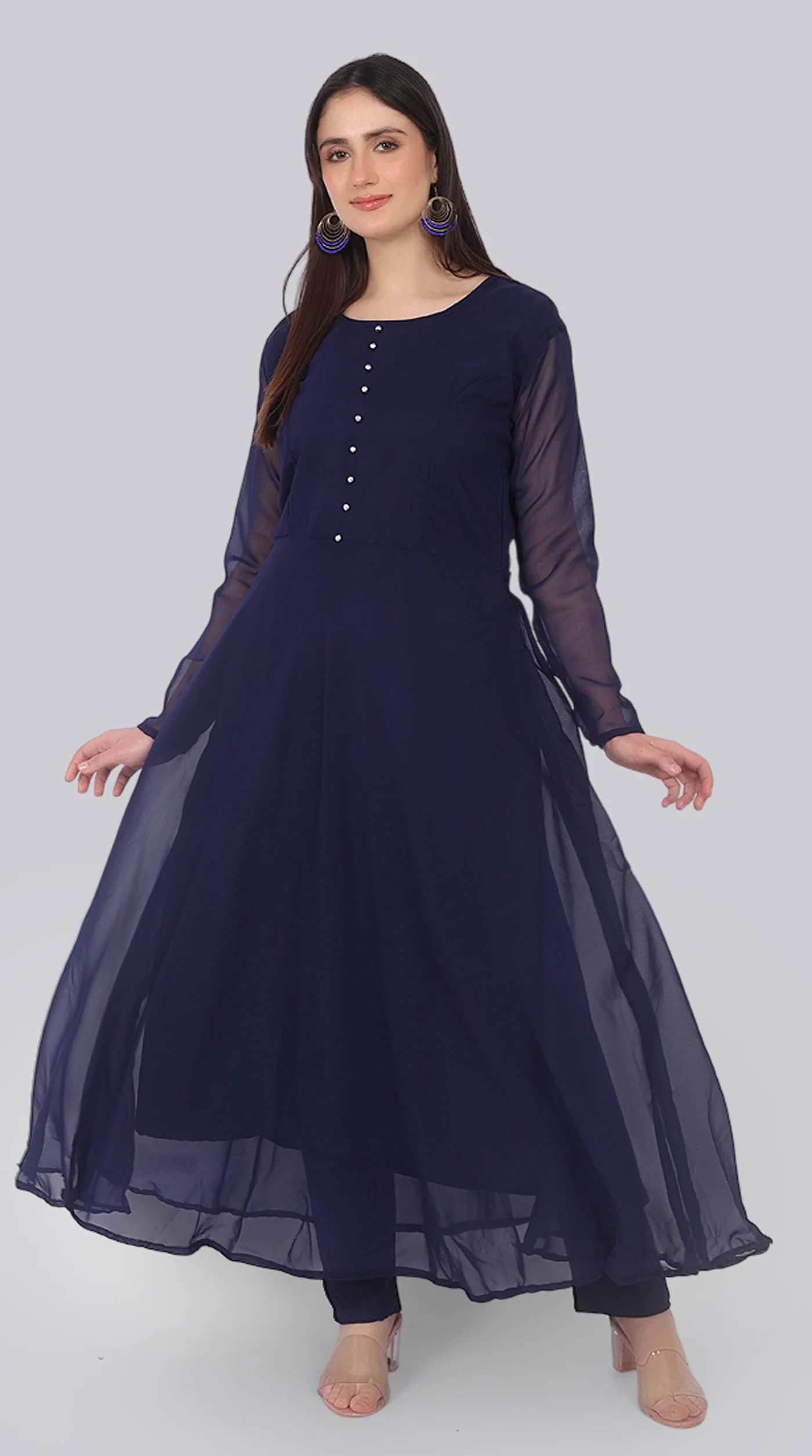 Navy Blue Georgette Bias Cut Suit Set - Image 5