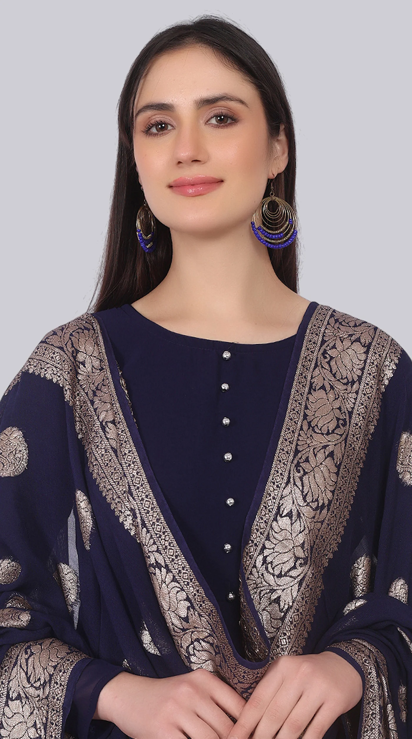 Navy Blue Georgette Bias Cut Suit Set - Image 6