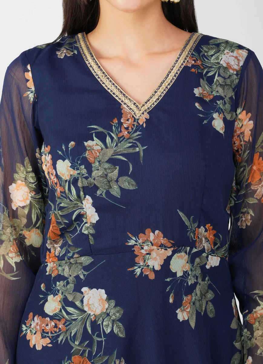 Navy Blue Georgette Peplum Suit Set - Image 5