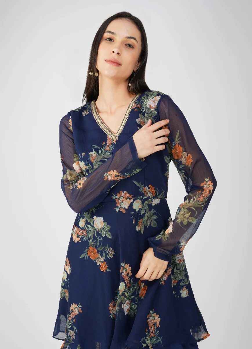 Navy Blue Georgette Peplum Suit Set - Image 6