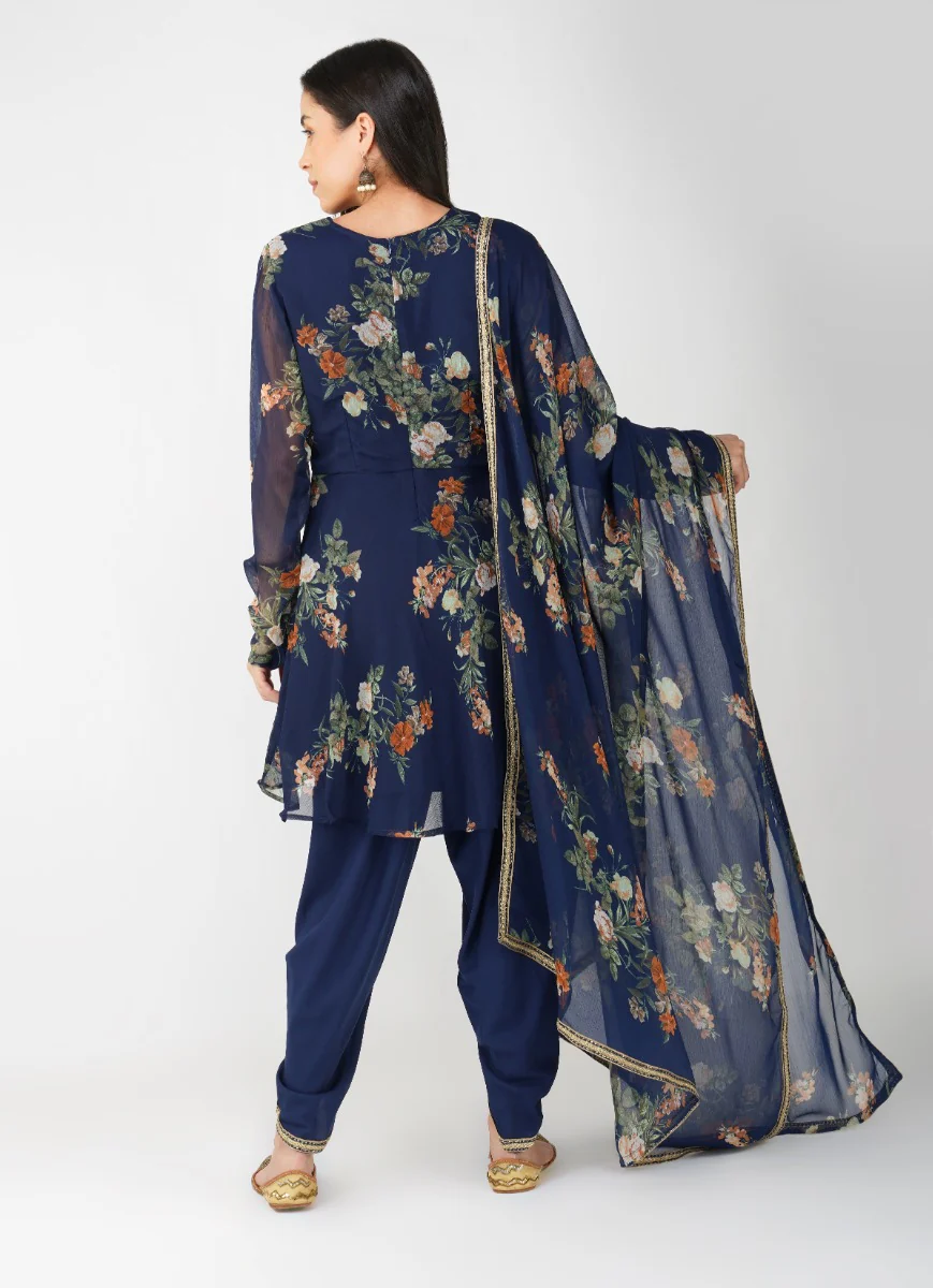 Navy Blue Georgette Peplum Suit Set - Image 7