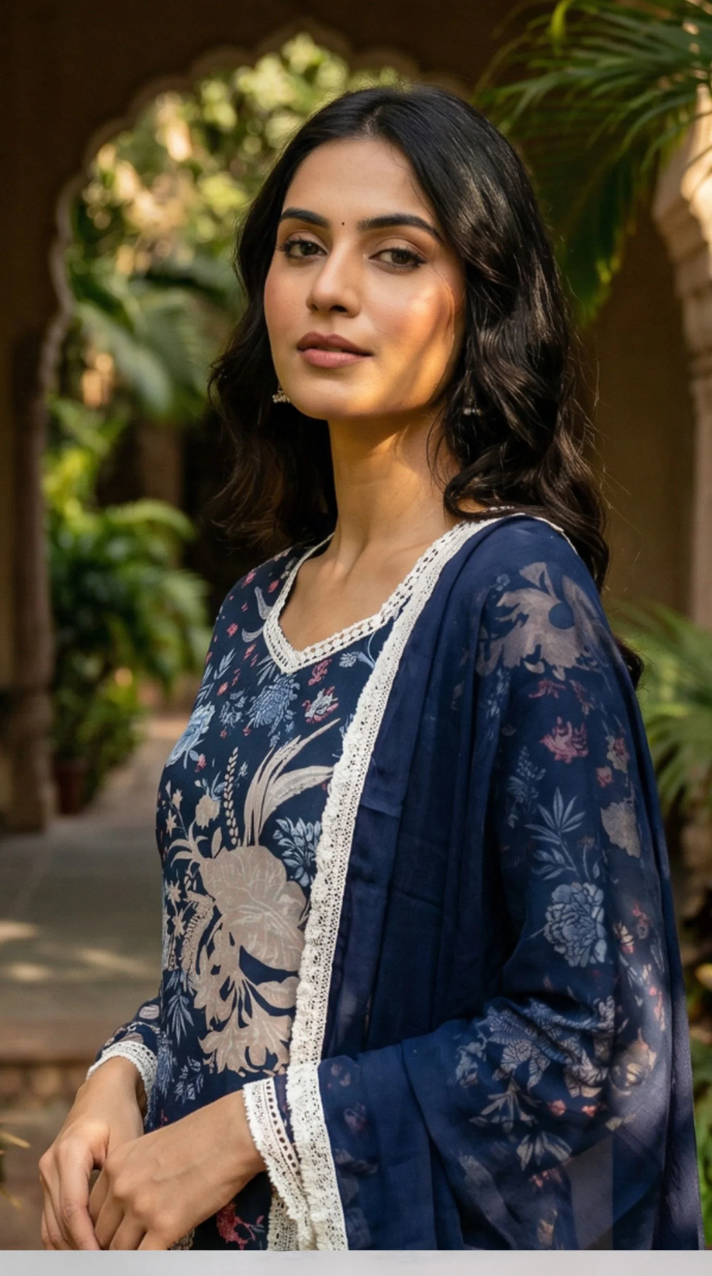 Navy Blue Georgette Printed Suit Set - Image 2