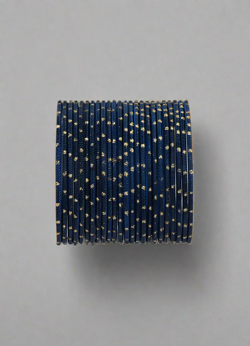 Navy Blue Glitter Bangles Lightweight Jewellery Set for Weddings & Special Occasions - Image 2