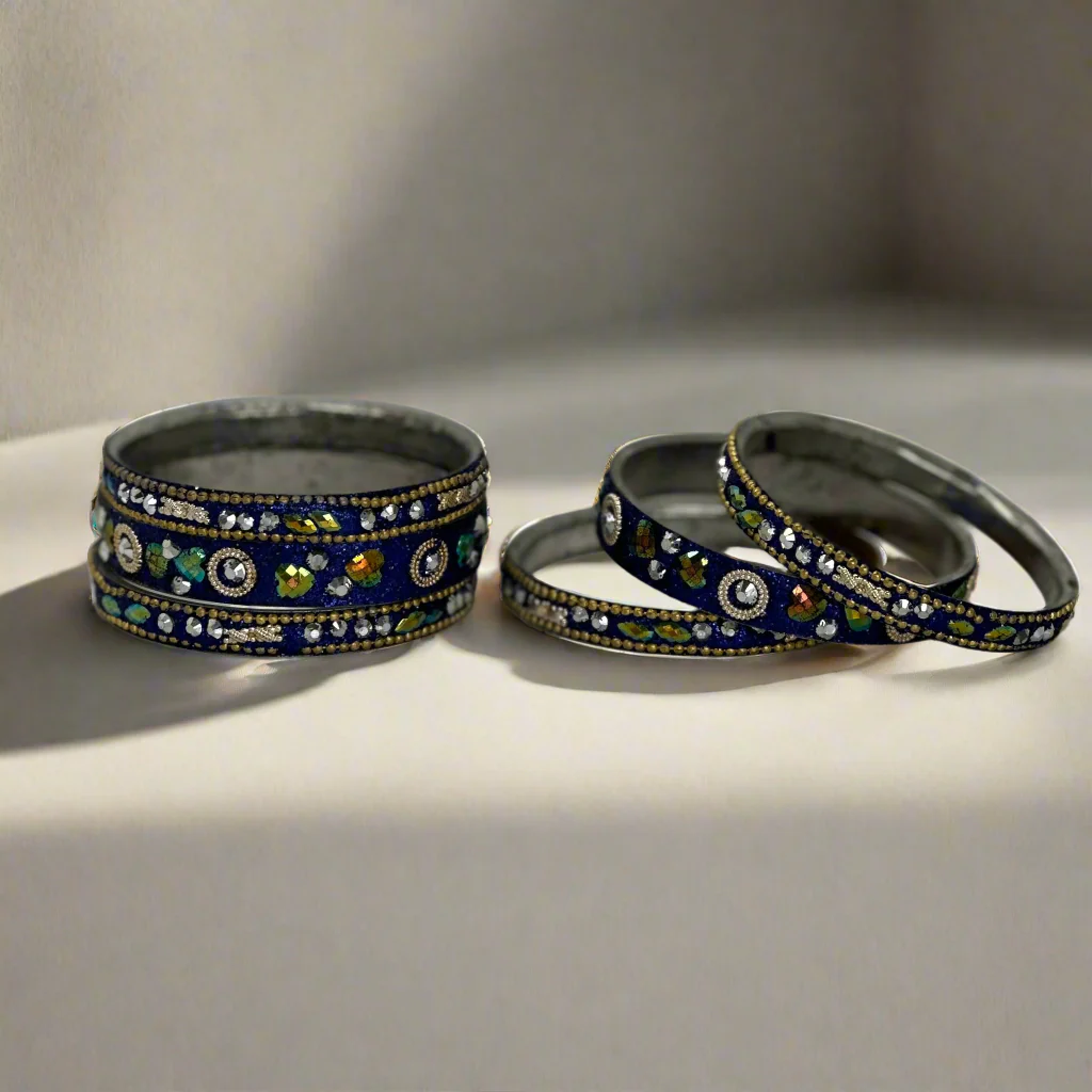Navy Blue Intricate Sparkle Bangle Set - Image 2
