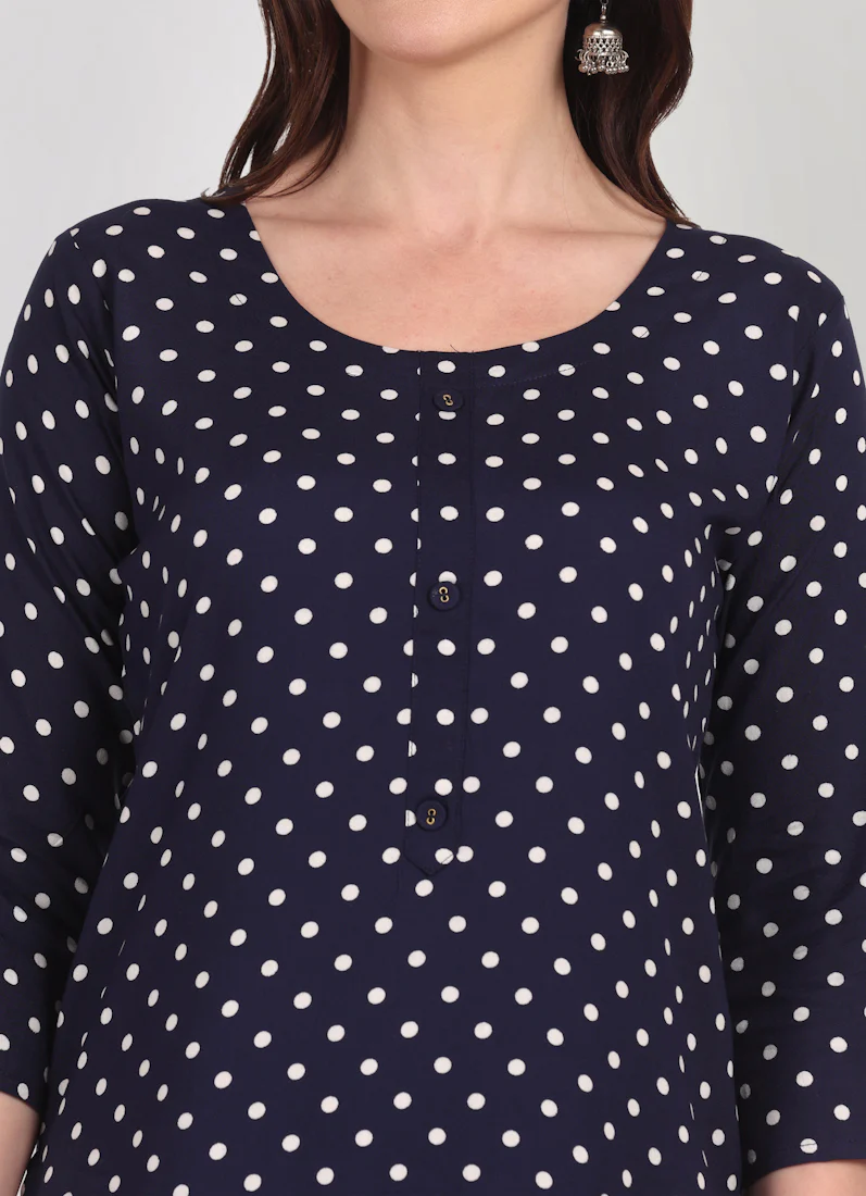Navy Blue Polka Dot Printed Kurta - Image 5