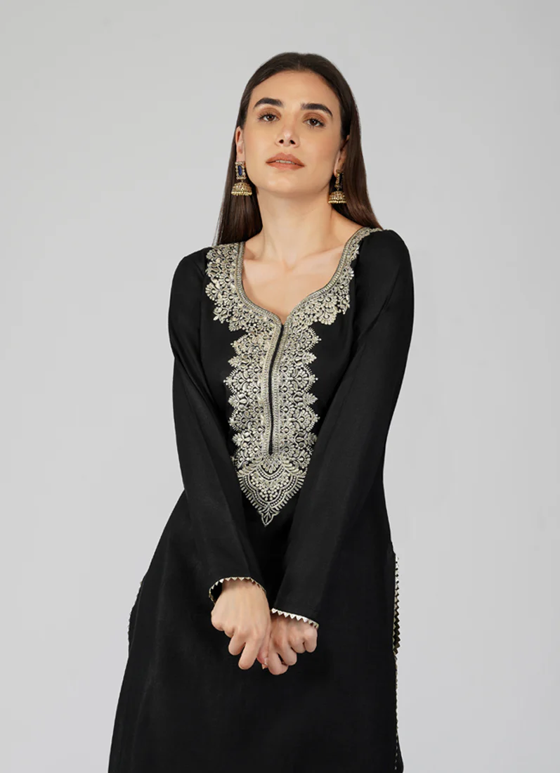 Navy Blue Printed Cotton Shift Cut Suit Set - Image 5