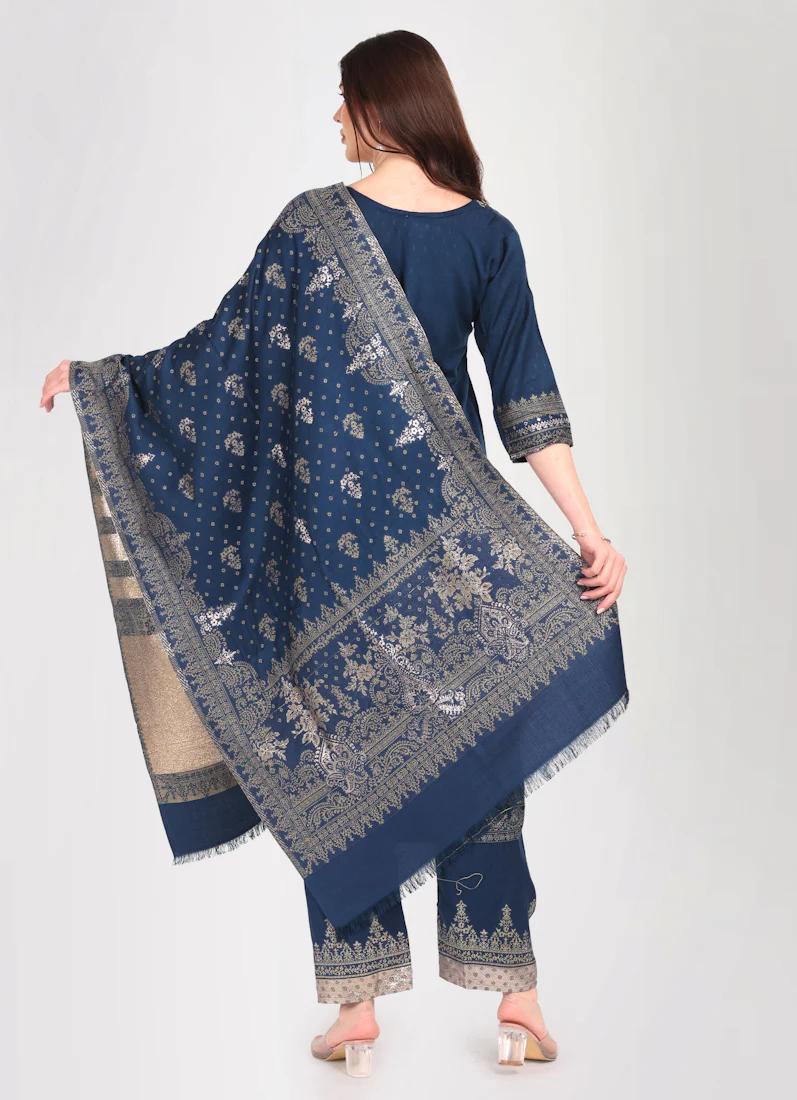 Navy Blue Shawl Straight Cut Suit Set - Image 4
