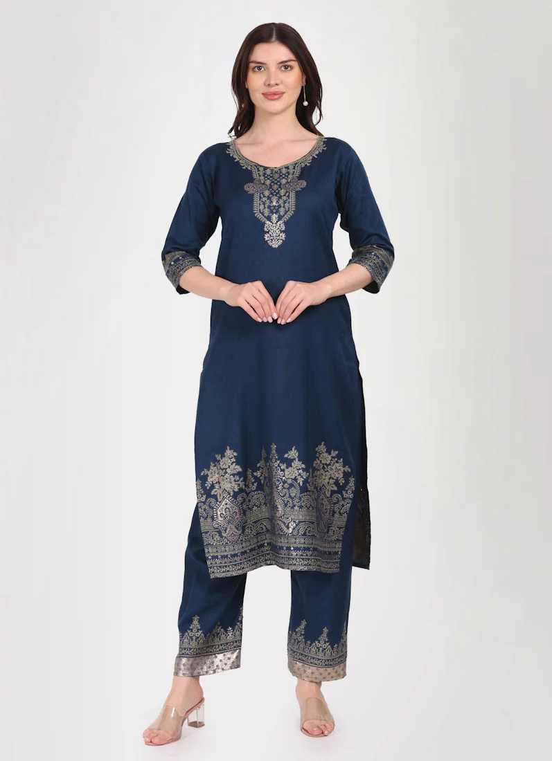 Navy Blue Shawl Straight Cut Suit Set - Image 5