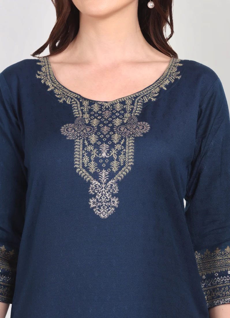 Navy Blue Shawl Straight Cut Suit Set - Image 6