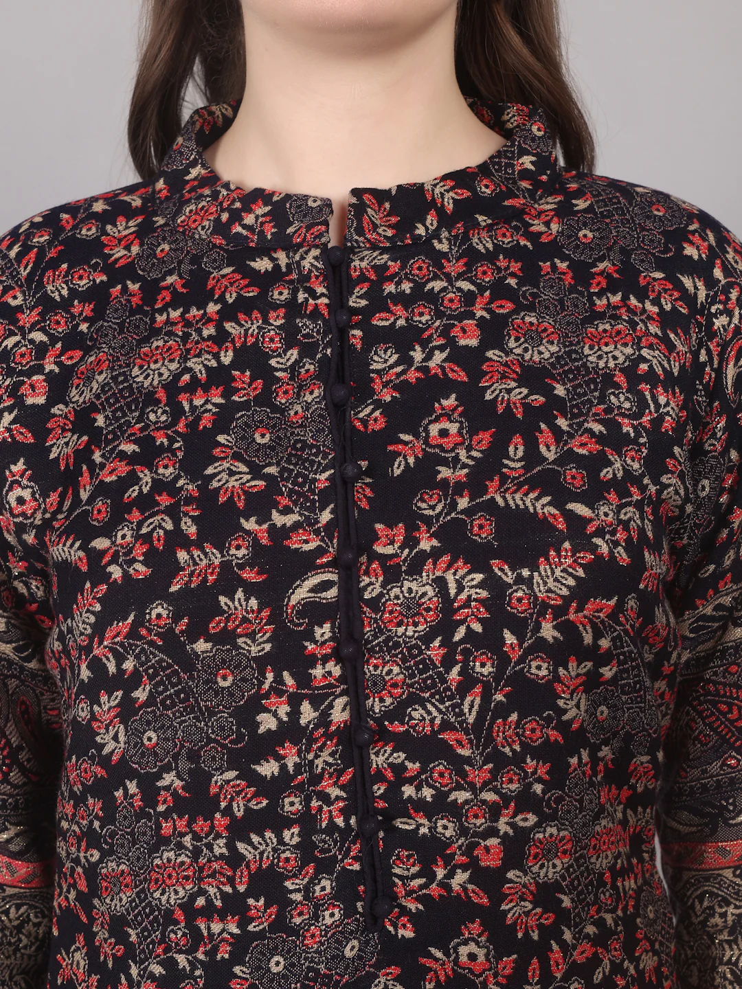 Navy Blue Shift Style Shawl Suit Set - Image 7