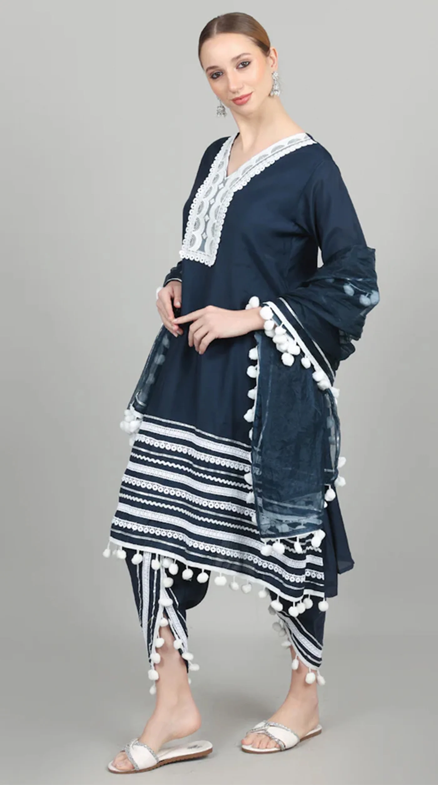 Navy Blue Silk Shift Suit Set - Image 2