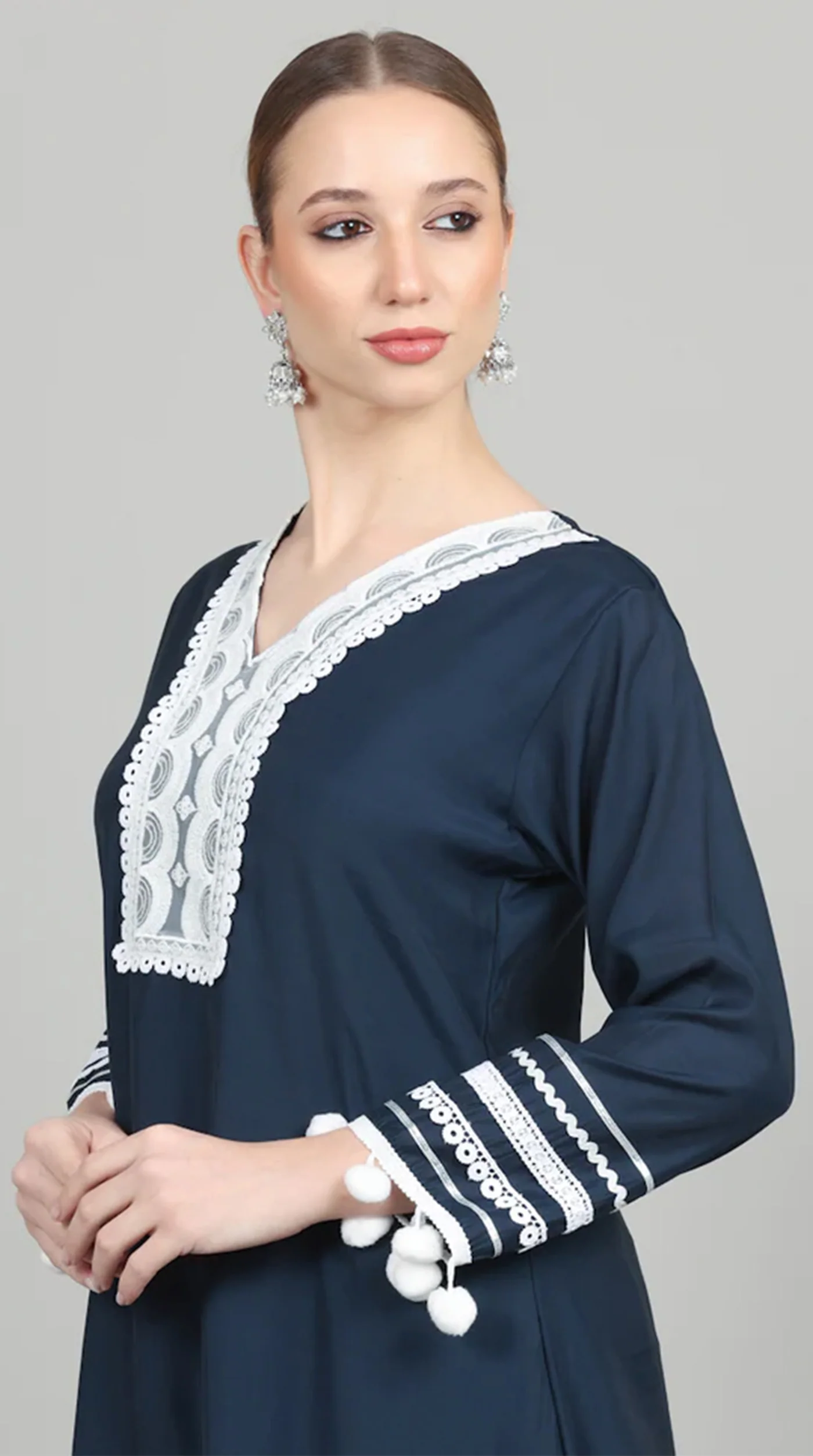 Navy Blue Silk Shift Suit Set - Image 4